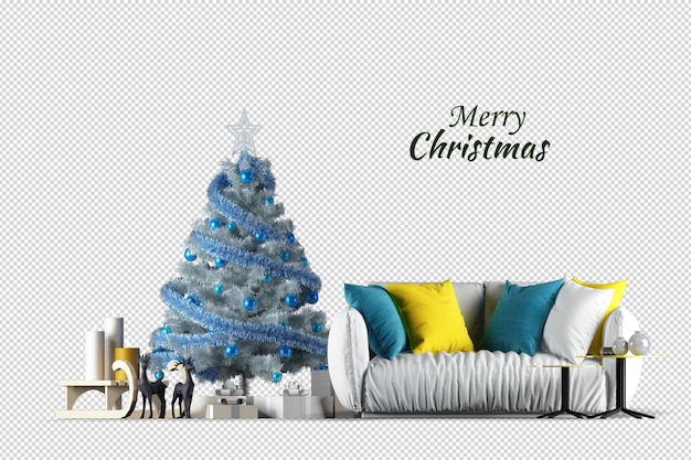 Christmas tree and armchair in 3d rendering