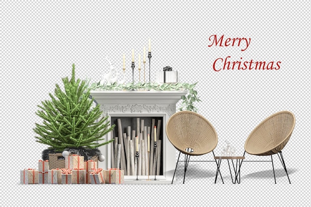 Christmas tree and armchair in 3d rendering