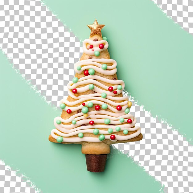 Christmas tree cookie rolled in thin dough isolated on transparent background