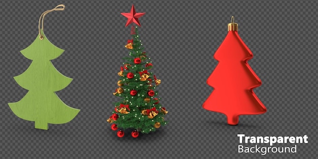 PSD christmas tree decorations on transparent background