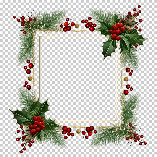 PSD christmas tree frame snowman santa hat gift cookie ornaments on isolated on transparent background