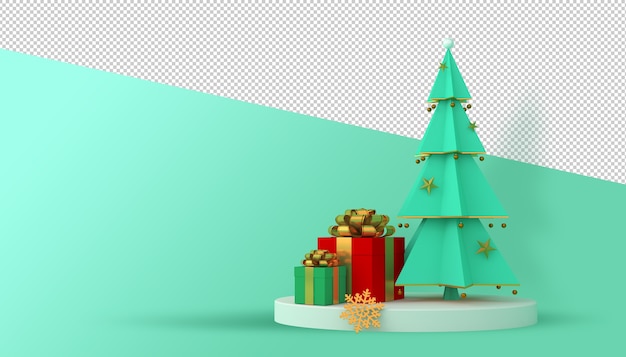 Albero di natale e confezione regalo 3d rendering