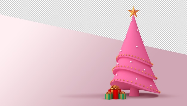 Albero di natale e confezione regalo 3d rendering