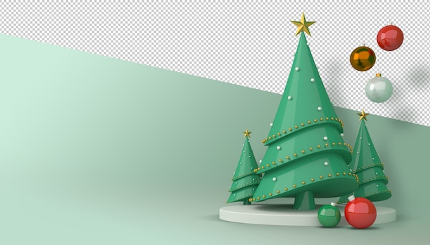 PSD christmas tree and gift box 3d rendering