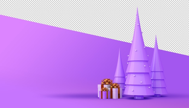 Christmas tree and gift box 3d rendering 