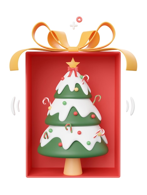 Christmas tree in gift box Christmas theme elements 3d illustration