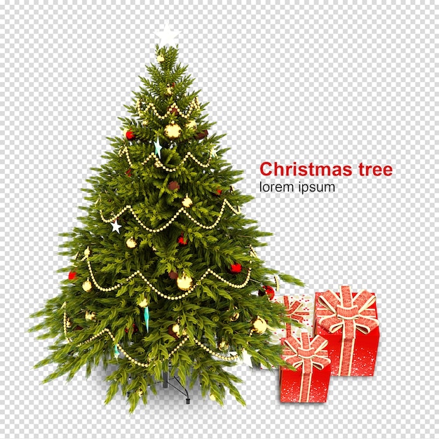 Christmas tree and gifts in 3d rendered