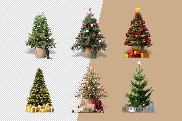 PSD christmas tree gifts and armchair in 3d rendered isolated