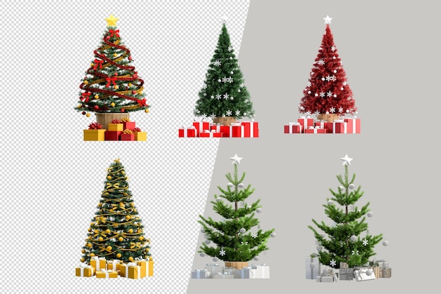 PSD christmas tree gifts and armchair in 3d rendered isolated