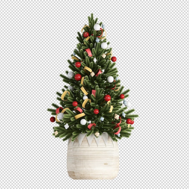 PSD christmas tree, gifts and armchair in 3d rendered isolated