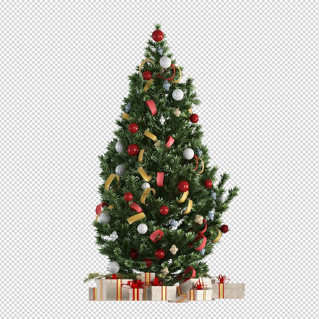 PSD christmas tree, gifts and armchair in 3d rendered isolated