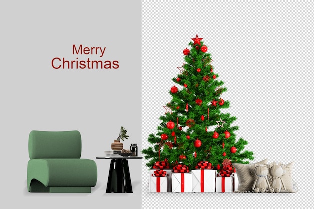PSD christmas tree gifts from santa teddy bear blurred family