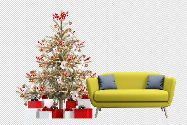 PSD christmas tree interior 3d mockup