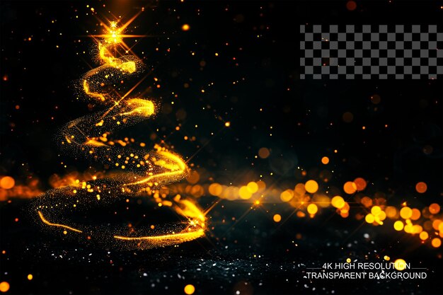 PSD 透明な背景の螺旋状の粒子と光線で作られたクリスマスツリー