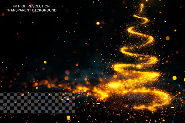 Christmas tree made from spiral particles and light strands on transparent background