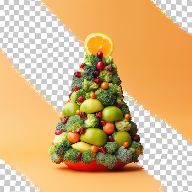 果物と野菜で作られたクリスマスツリー。