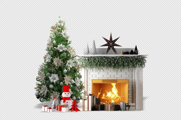 Albero di natale e poltrone moderne in rendering 3d