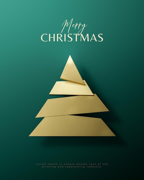 PSD christmas tree modern gold design social media greetings post green background 3d render