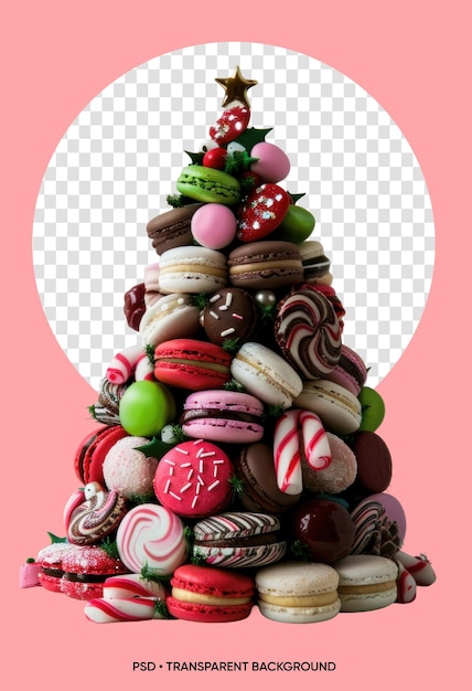 Christmas tree of a very simple sweet some macarons and candycanes and with icing and cream