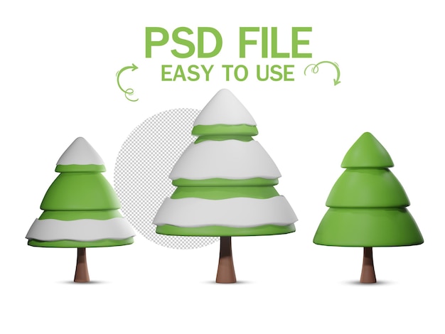 PSD 白い背景の上のクリスマスツリー3dレンダリング