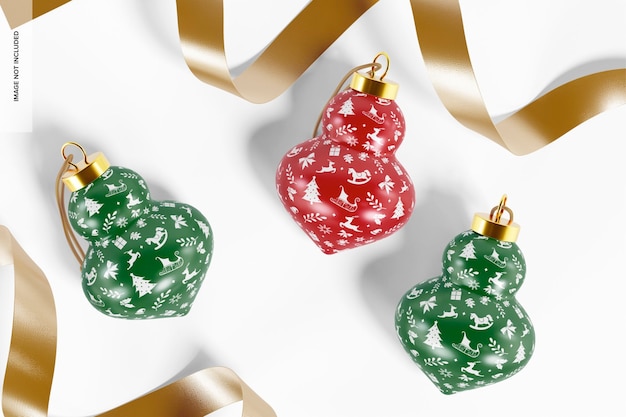 Christmas tree ornaments mockup, top view