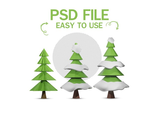 PSD 白い背景の3dレンダリングに設定されたクリスマスツリー