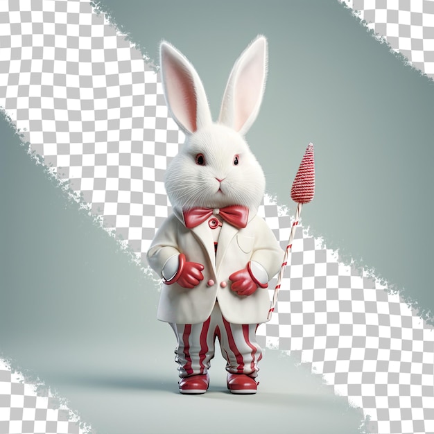 PSD christmas tree shaped lollipop held by transparent background s white rabbit together