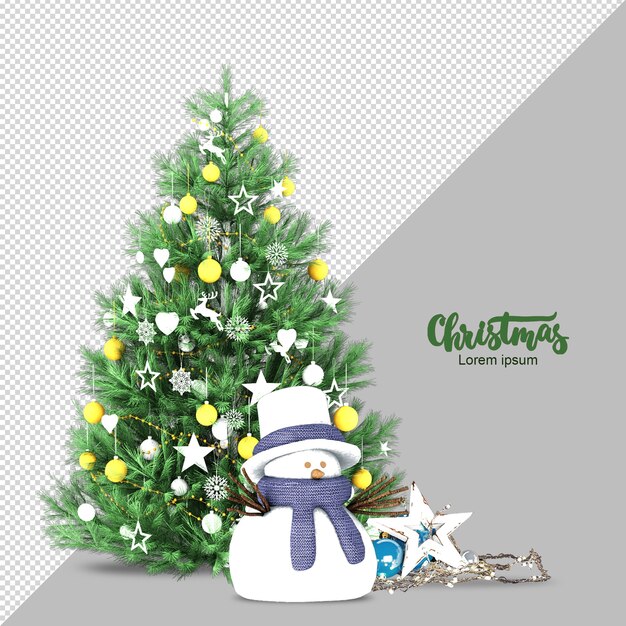 Christmas tree and snowman in 3d rendered isolated