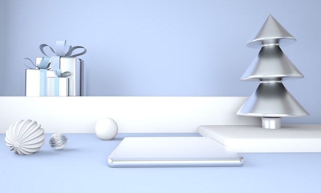 Christmas tree and stage for product display 3d rendering