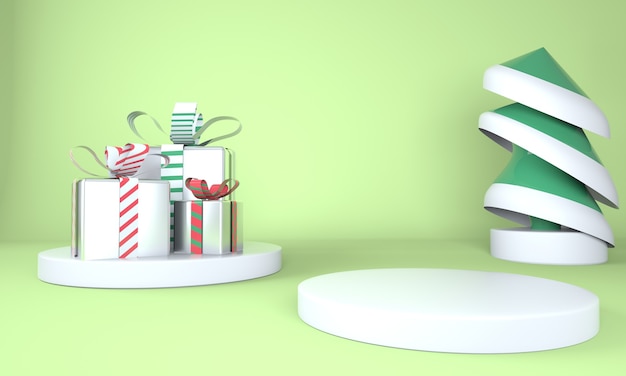 PSD albero di natale e palco per la visualizzazione del prodotto rendering 3d