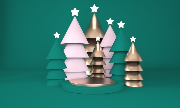 Christmas tree and stage for product display in 3d rendering