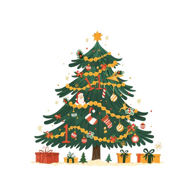 PSD christmas tree with decorations and gifts
