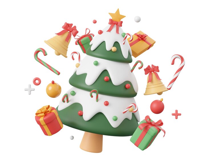 ギフトと装飾のクリスマス ツリー クリスマス テーマ要素 3 d イラスト
