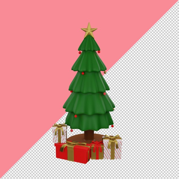 A christmas tree with a red ribbon and a gold star on it