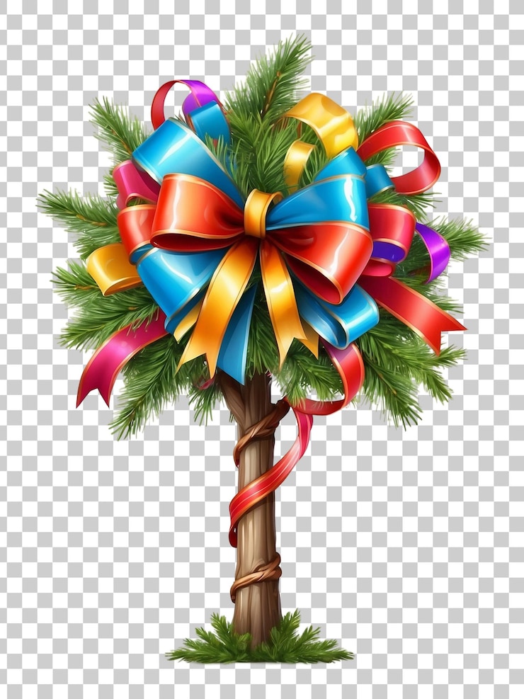 PSD a christmas tree with a ribbon on it