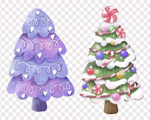 PSD christmas trees in watercolor illustration