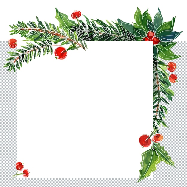 PSD christmas watercolor frame with holly and ale