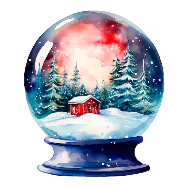 PSD christmas watercolor illustration toy ball with snow inside