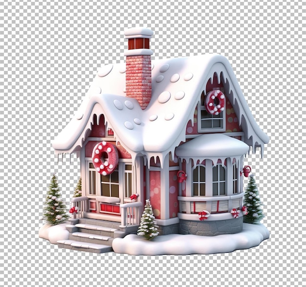 PSD christmas winter festive 3d house christmas isolated on white background 3d render of winter house