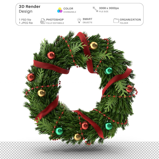 PSD christmas wreath 3d modeling psd file realistic christmas decoration