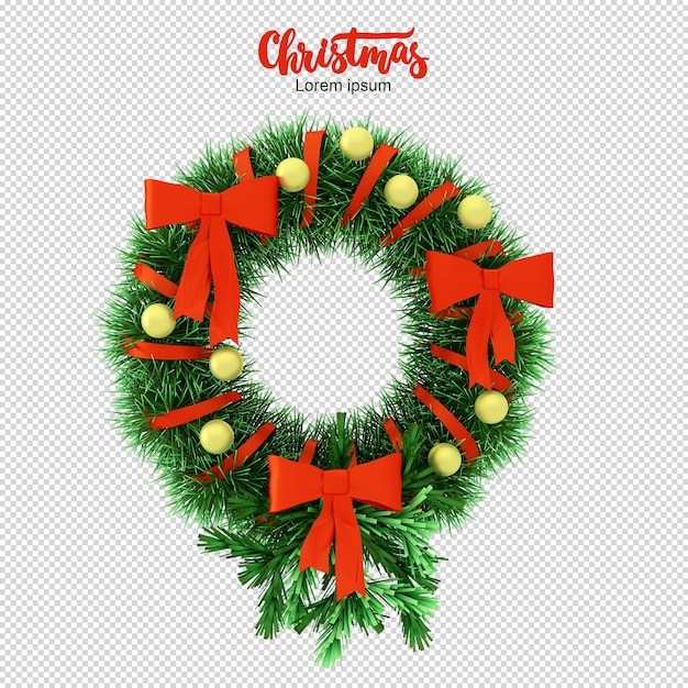 PSD christmas wreath 3d rendering isolated