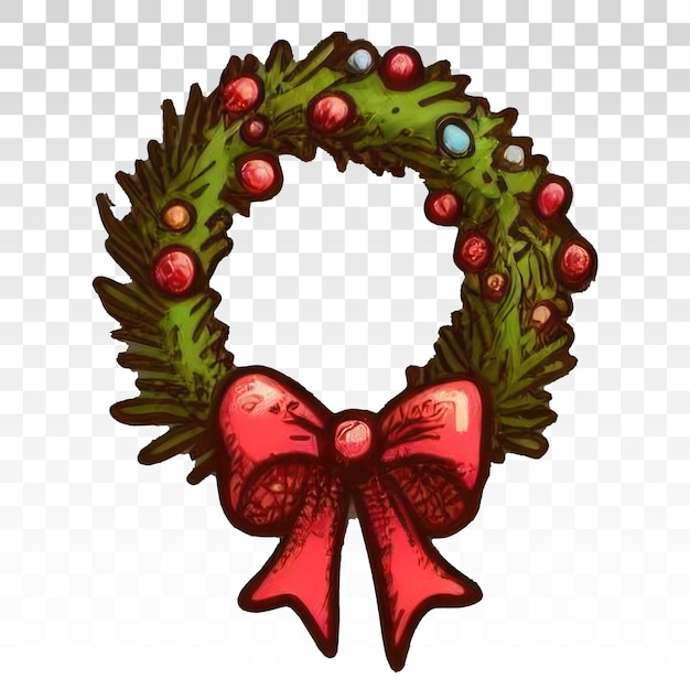 PSD christmas wreath colored drawing isolated transparent background