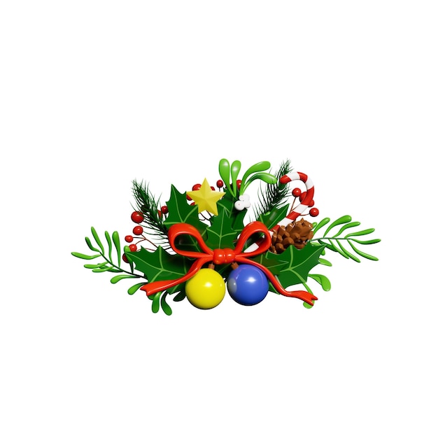 PSD christmas wreath and elements 3d illustration