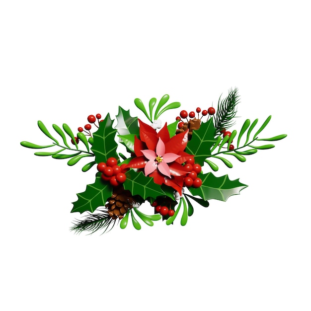 Christmas wreath and elements 3d illustration