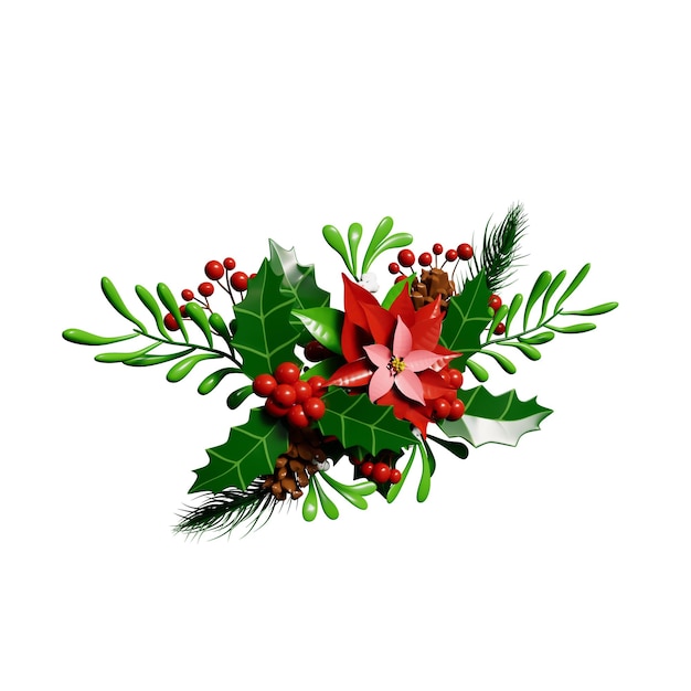 PSD christmas wreath and elements 3d illustration