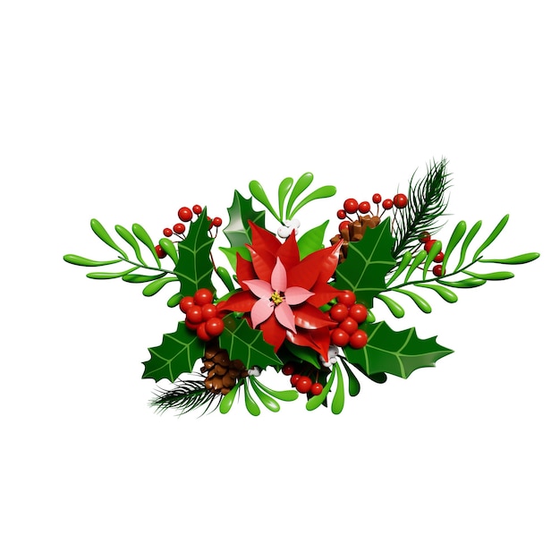 PSD christmas wreath and elements 3d illustration