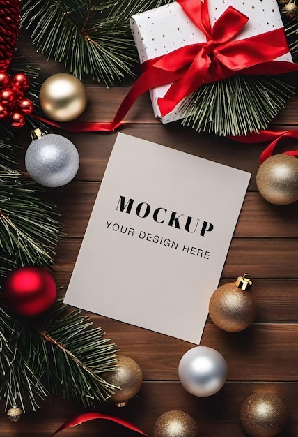 PSD christmasposter mockup with xmas decorations