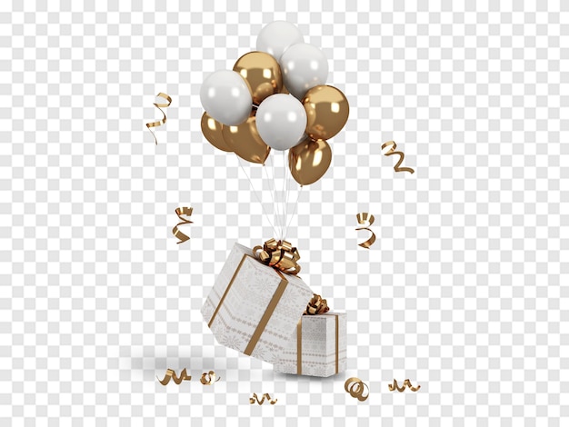 Christmast gifts box with balloons isolated