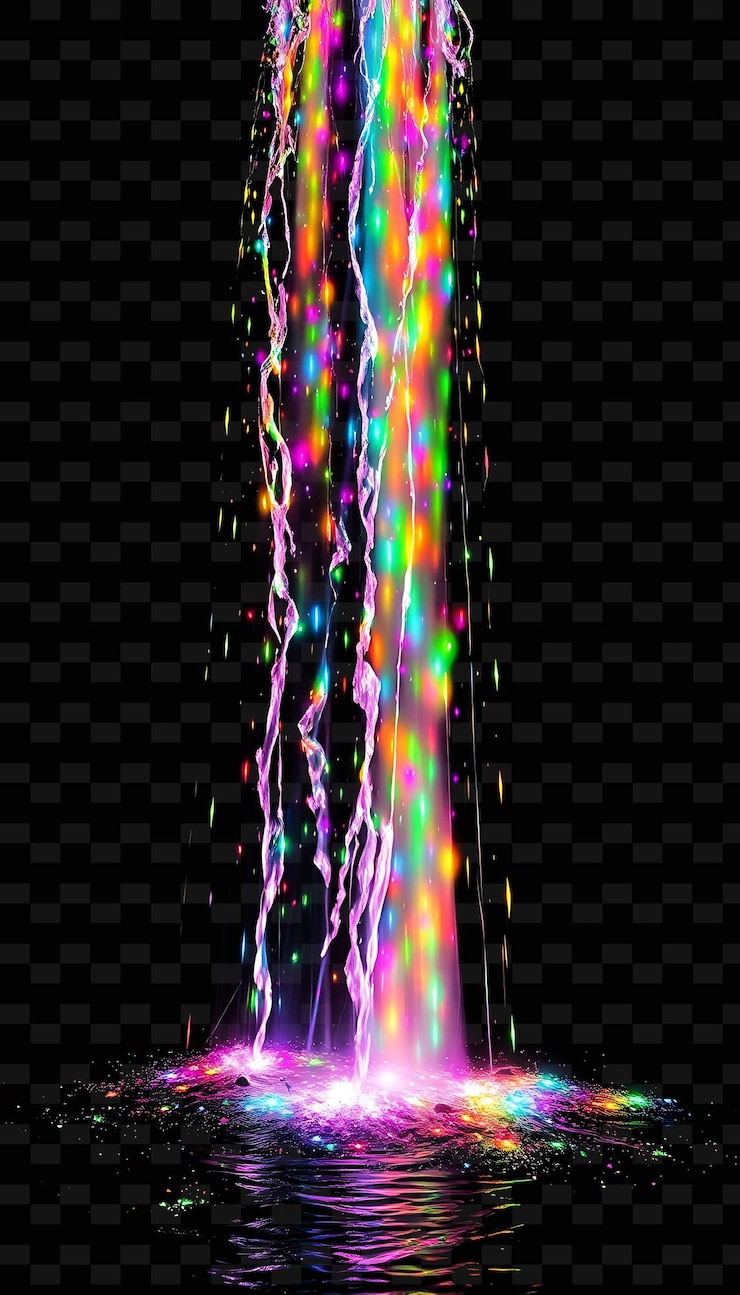 PSD chromatic cascade shimmering multicolored waterfalls of light pour and png sparking light texture