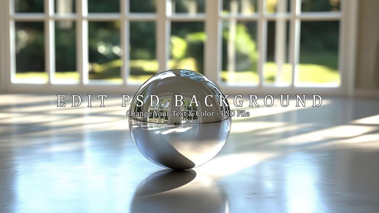 PSD chrome ball reflecting a window and sunlight